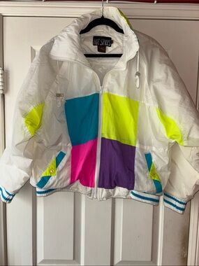 Hot Spices Vintage Colorblock Windbreaker Jacket - Neon Accents L EUC